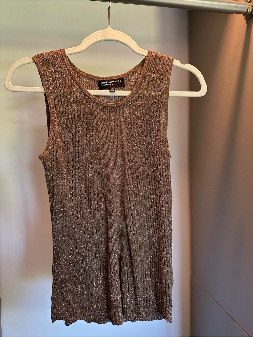 Jones New York Metallic Ribbed Sleeveless Top - Bronze tan brown